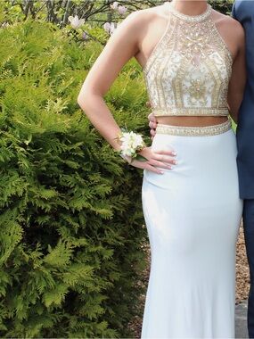 CLARISSE Ivory Beaded Crop Top with Embellished Sheer Halter